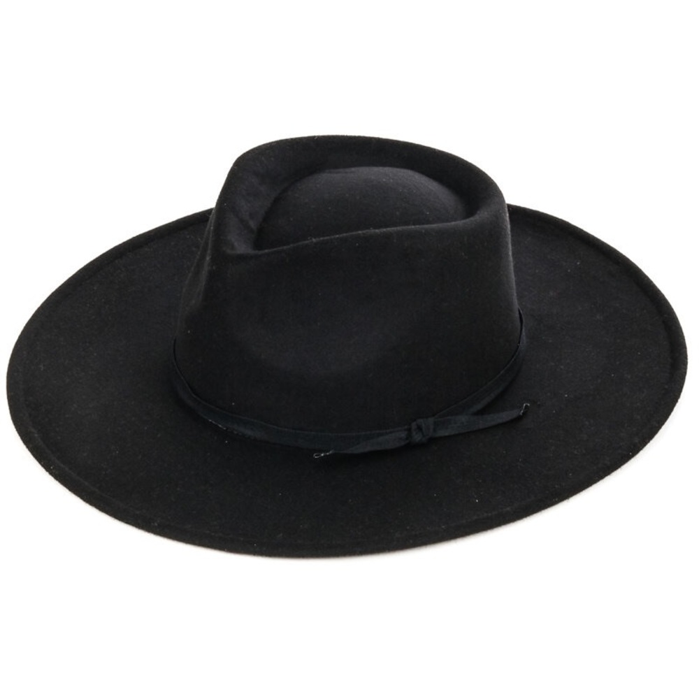 Flat Brim Ribbon Strap Fedora Hat